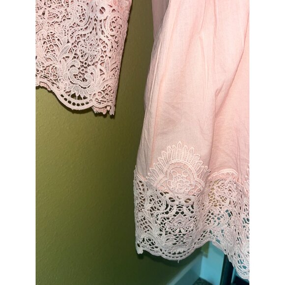 Womens Tunic Pink Lace Trim Smocked Front Button-Down Blouse Size 16 EC 46" Bust - Picture 4 of 6